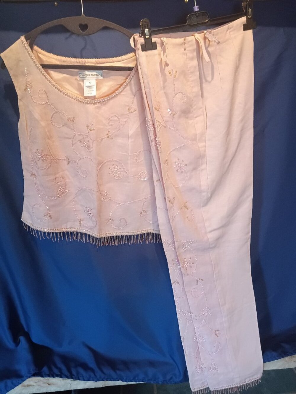 Beautiful Vintage Spiegel 2-piece blush pink hand beaded set. Size 12 Free Shipp